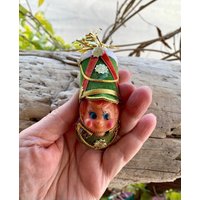 Vintage Blow Mould Pixie Trommler Weihnachtsverzierung Beflockt Nussknacker Spielzeug Solider Ornament Kunststoff Japan Retro Kitsch 1950 1960 von WillowBloom