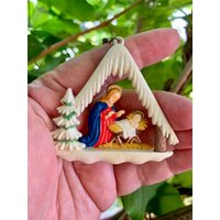 Vintage Diorama Ornament Engel Mutter Maria Baby Jesus 1940 1950 Ges Gesch West Germany Rare Krippe Osterdekor von WillowBloom