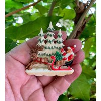 Vintage Diorama Weihnachten Ornament Schlitten Rentier Pine Trees 1940 1950 Ges Gesch West Germany Selten von WillowBloom