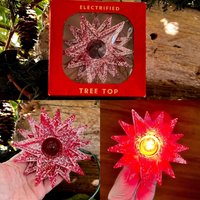 Vintage Mcm Stern Baumspitze Retro Kitsch Triple Red Glitter Atomic Star Topper Sputnik Beleuchteter Weihnachtsstern Kunststoffstern Niob von WillowBloom