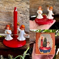 Vintage Weihnachtsengel Kerzenhalter West Germany Engel Kerzenständer Roter Kunststoff Zelluloid Musik Weihnachtsdekoration Iob von WillowBloom