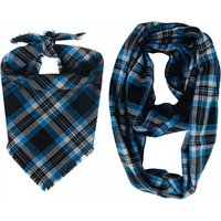 Passendes Hunde Und Besitzer Kariertes Bandana Infinity Schal, Blau Schwarz Kariertes Hunde-Matching-Set, Hund Mensch Herbst Winter Set von WillowearCo