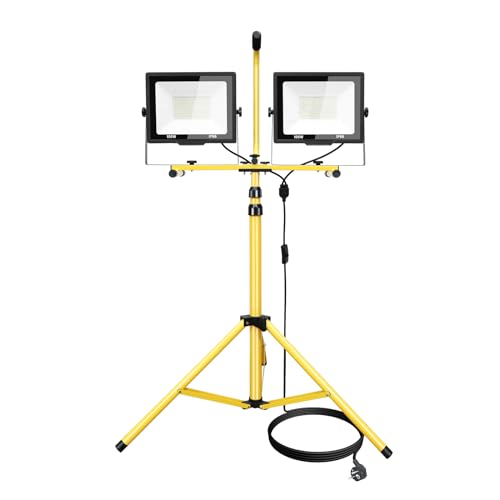 LED Baustrahler Arbeitsstrahler mit Stativ 2x100W, Willpower LED Strahler 20000lm LED Fluter Scheinwerfer Teleskopisch Tripod-Ständer Baulampe Wasserdicht LED Arbeitsleuchte 5M Kabel für Werkstatt von Willpower