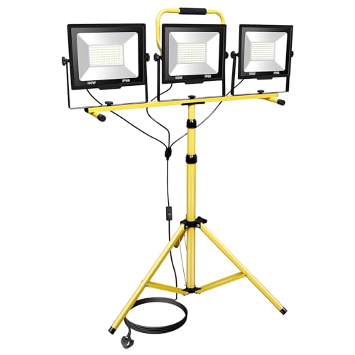 Willpower LED Baustrahler Arbeitsstrahler mit Stativ 300W LED Strahler 30000lm LED Fluter Scheinwerfer Teleskopisch Tripod-Ständer Baulampe IP66 LED Arbeitsleuchte 5M Kabel für Werkstatt Garage Garten von Willpower
