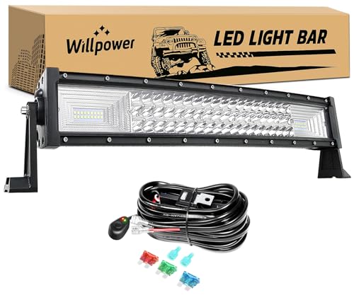 Willpower 22 zoll 270W Gebogene LED-Lichtleiste Spot Flood Combo Dreireihige Led Offroad Fahren Nebelscheinwerfer Mit Halterung Und Kabelbaum Für 4WD 4X4 ATV Pickup Truck Traktor Boot von Willpower