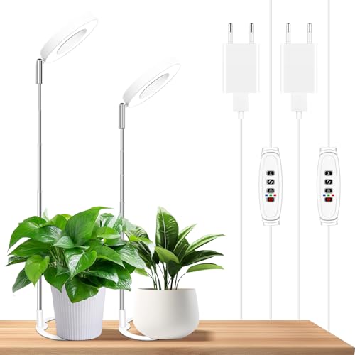Willpower 2PCS Pflanzenlampe LED, 48 LEDs Pflanzenlicht Vollspektrum für Zimmerpflanzen, Wachstumslampe Höhenverstellbar mit Timer 3/9/12H, 3 Lichter Modi 10 Helligkeit für Kleine Pflanzen 17–63 cm von Willpower