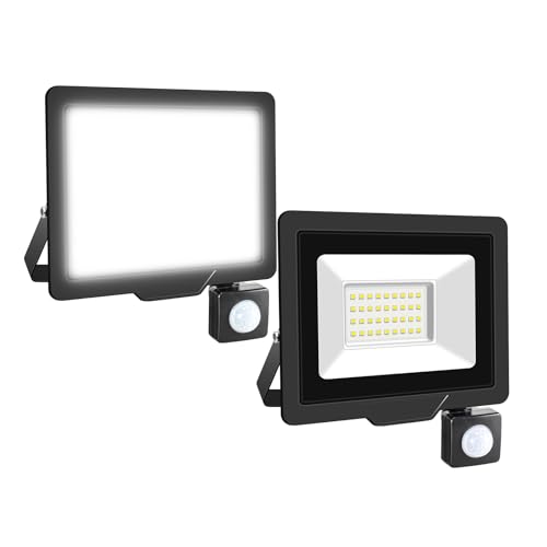 Willpower 2er-Pack 30W 3000LM LED Strahler Außen mit Bewegungsmelder - 6000K Kaltweiß IP66 Wasserdicht für Garage, Flur, Garten, Innenhöfe, Hotel, Sportplatz von Willpower