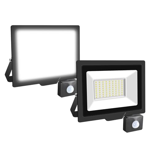 Willpower 2pcs 50W 5000LM LED Strahler Außen mit Bewegungsmelder LED Scheinwerfer 6000K Kaltweiß IP66 Wasserdicht LED Außenstrahler Fluter Flutlicht für Garage Flur Garten Innenhöfe Hotel Sportplatz von Willpower