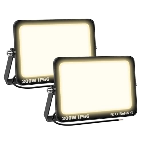 Willpower 2pcs LED Strahler Außen 200W 20000LM LED Scheinwerfer 4000K Warmweiß IP66 Wasserdicht LED Außenstrahler Fluter Flutlicht Aussenlampe für Garage Flur Garten Innenhöfe Hotel Sportplatz von Willpower