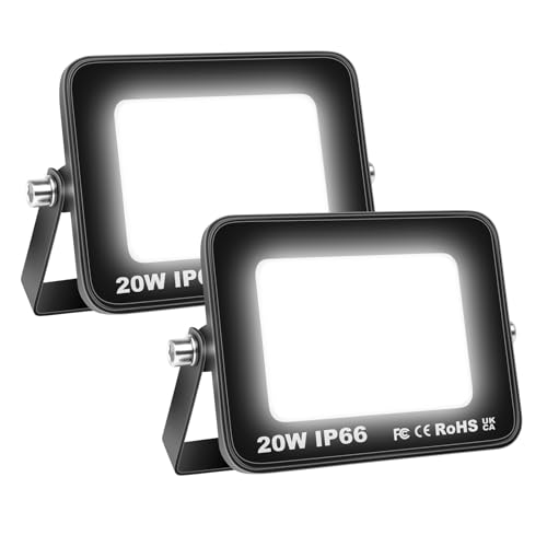 Willpower 2pcs LED Strahler Außen 20W 2000LM LED Scheinwerfer 6000K Kaltweiß IP66 Wasserdicht LED Außenstrahler Fluter Flutlicht Aussenlampe für Garage Flur Garten Innenhöfe Hotel Sportplatz Hinterhof von Willpower