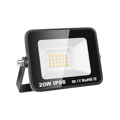 Willpower Strahler Außen 20W 2000LM LED Scheinwerfer 3500K Warmweiß IP66 Wasserdicht Außenstrahler Fluter Flutlicht Aussenlampe für Garage Flur Garten Innenhöfe Hotel Sportplatz Hinterhof von Willpower