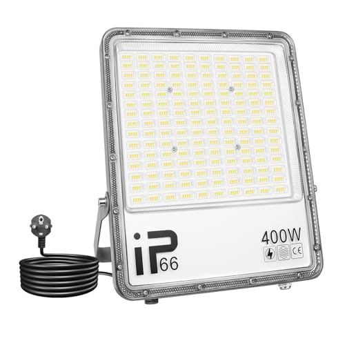 Willpower LED Strahler Außen mit Stecker, LED Scheinwerfer 400W 40000LM LED Außenstrahler 6000K Kaltweiß Fluter Flutlicht Aussenlampe für Garten Garage Flur Innenhöfe Hinterhof, IP66 Wasserdicht von Willpower