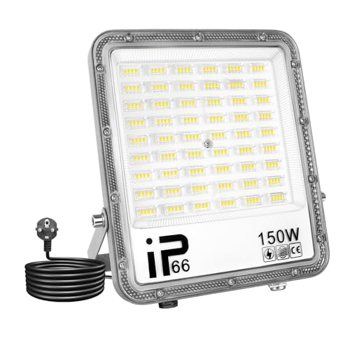 Willpower LED Strahler Außen mit Stecker, LED Scheinwerfer 150W 15000LM LED Außenstrahler 6000K Kaltweiß Fluter Flutlicht Aussenlampe für Garten Garage Flur Innenhöfe Hinterhof, IP66 Wasserdicht von Willpower