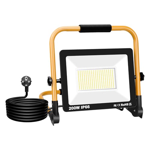 Willpower Tragbar Baustrahler 200W 20000LM Arbeitsstrahler Mit Stecker Klappbügel Scheinwerfer 6000K Weiß IP66 Wasserdicht LED Strahler Fluter für Werkstatt Baustelle Garage Willpower Tragbar Baustrahler 200W 20000LM Arbeitsstrahler Mit Stecker Klappbügel Scheinwerfer 6000K Weiß IP66 Wasserdicht LED Strahler Fluter für Werkstatt Baustelle Garage von Willpower