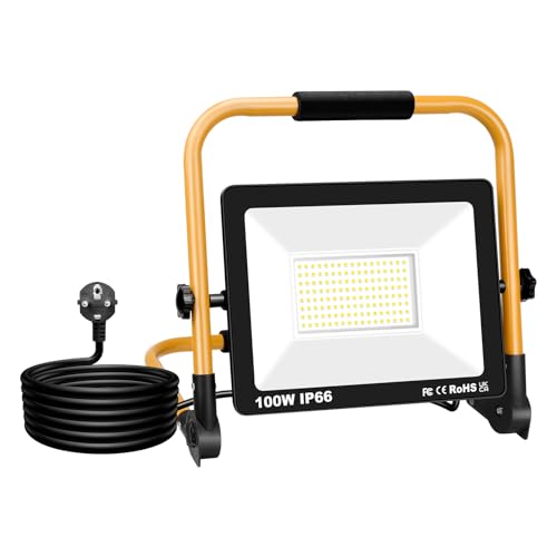 Willpower Tragbar LED Baustrahler 100W 10000LM LED Arbeitsstrahler mit Stecker Klappbügel LED Scheinwerfer 6000K Weiß IP66 Wasserdicht LED Strahler Fluter für Werkstatt Baustelle Garage Baustellen Willpower Tragbar LED Baustrahler 100W 10000LM LED Arbeitsstrahler mit Stecker Klappbügel LED Scheinwerfer 6000K Weiß IP66 Wasserdicht LED Strahler Fluter für Werkstatt Baustelle Garage Baustellen von Willpower