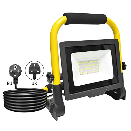 Willpower Tragbar LED Baustrahler 30W 3000LM LED Arbeitsstrahler mit Stecker Klappbügel LED Scheinwerfer 6000K Weiß IP66 Wasserdicht LED Strahler Fluter für Werkstatt Baustelle Garage Baustellen… von Willpower