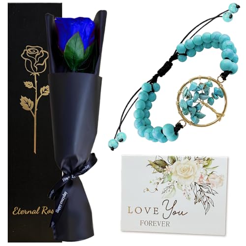 Ewige Rose, blau, mit Stiel – konservierte und stabilisierte Blume, ein echter Rosenstrauß, Geschenk für Damen, zum Valentinstag, Muttertag, Weihnachten – Geschenkidee für Mama, Frau, Freundin von Willuck