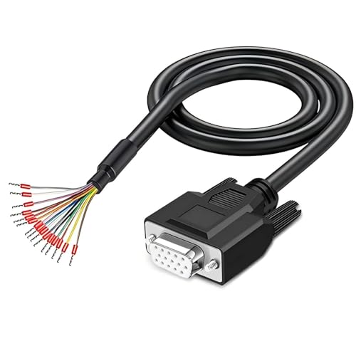 Willwewon 2 Meters VGA Weibliches RS232 15Pin Serielles Verlängerungskabel, HDB15 3-Reihen 15-Pin vergoldeter Stecker mit Bare Wire End Kabel 24AWG(0.2047mm²) von Willwewon