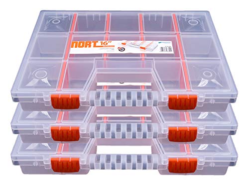3x Sortimentskasten Kunststoff Aufbewahrungsbox NORT16 mit maximal 15 Fächer robust, transparent & stapelbar 39 x 29 x 6,5 cm von Willys-Fachmarkt