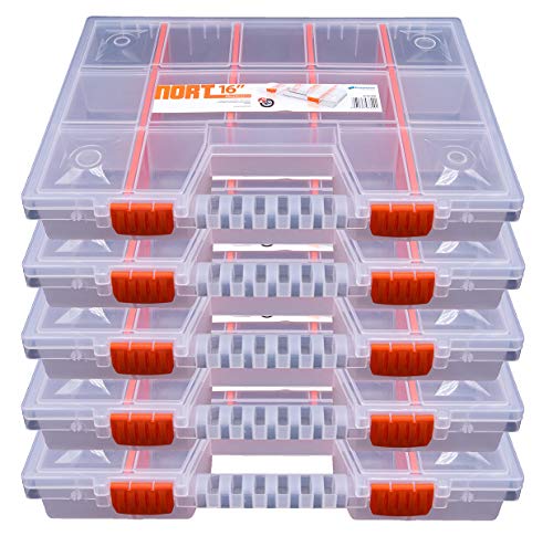 5x Sortierboxen für Kleinteile NORT16 | Sortimentskasten Kunststoff 39x29x6,5 cm | Sortierkoffer transparent & stapelbar | Aufbewahrungsbox Sortierbox ideal für Haushalt, Auto, Hobby & Beruf von Willys-Fachmarkt