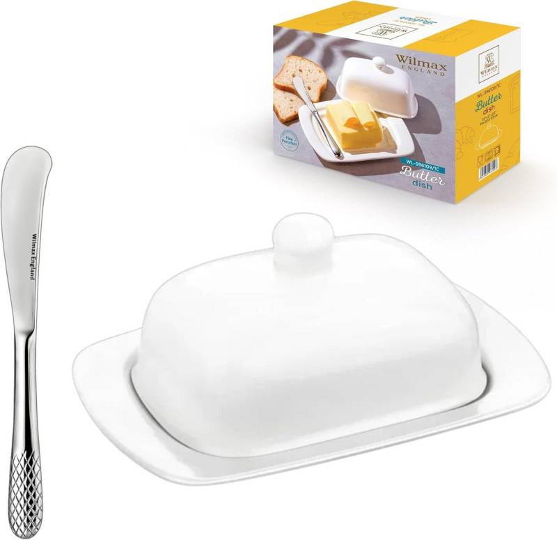Wilmax England - Deutschland Geschirr-Set Wilmax Porzellan Butterdose & Edelstahl-Buttermesser von Wilmax England - Deutschland