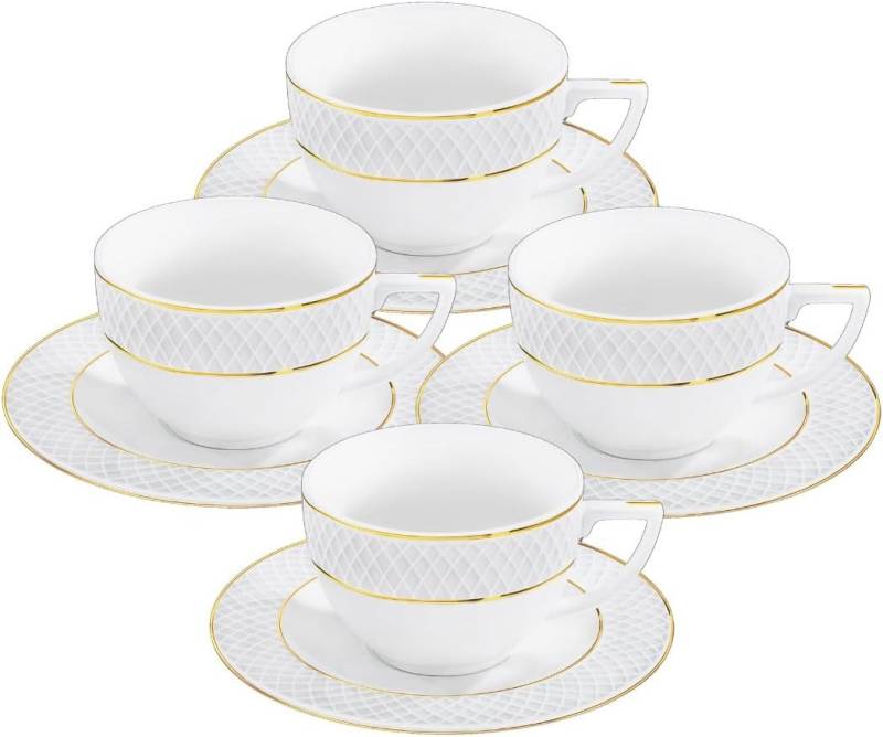 Wilmax England - Deutschland Geschirr-Set Wilmax Teetassen & Untertassen mit Goldlinien, 240 ml, 4er Set von Wilmax England - Deutschland