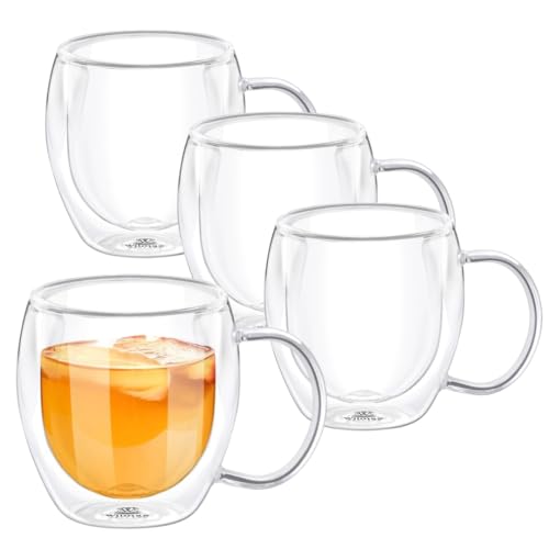Wilmax | Doppelwandige Thermogläser mit Henkel | 4er-Set | 500 ml | Trinkgläser | Thermotassen | Teeglas | Latte Macchiato Gläser Set | Kaffeegläser | Cappuccino Gläser mit Henkel von Wilmax England