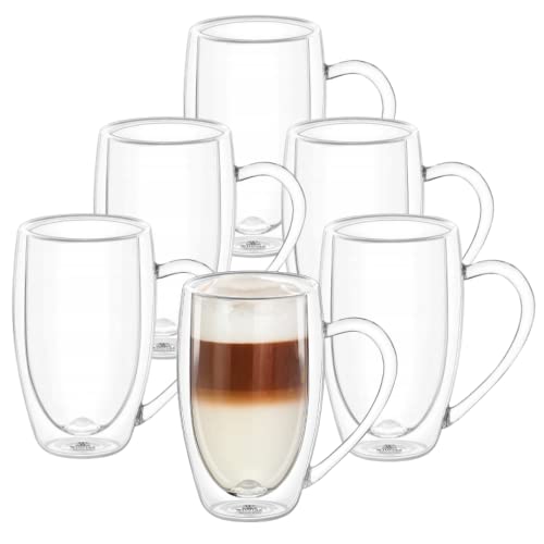 Wilmax | Doppelwandige Thermogläser mit Henkel | 6er-Set | 300 ml | Kaffeegläser | Latte Macchiato Gläser Set | Cappuccino Gläser | Teegläser | Trinkgläser | Thermotassen von Wilmax England