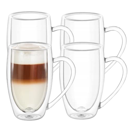 Wilmax | Doppelwandige Thermogläser mit Henkel | 4er-Set | 400 ml | Thermotassen | Latte Macchiato Gläser Set | Cappuccino Gläser mit Henkel | Kaffeegläser | Teegläser | Trinkgläser von Wilmax England