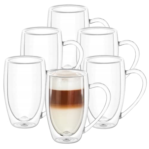 Wilmax | Doppelwandige Thermogläser mit Henkel | 6er-Set | 400 ml | Thermotassen | Latte Macchiato Gläser Set | Cappuccino Gläser mit Henkel | Kaffeegläser | Teegläser | Trinkgläser von Wilmax England