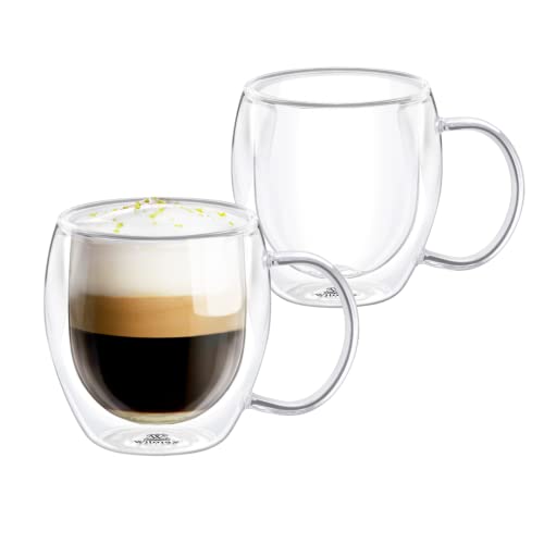 Wilmax | Doppelwandige Thermogläser mit Henkel | 2er-Set | 400 ml | Trinkgläser | Thermotassen | Teeglas | Latte Macchiato Gläser Set | Kaffeegläser | Cappuccino Gläser mit Henkel von Wilmax England