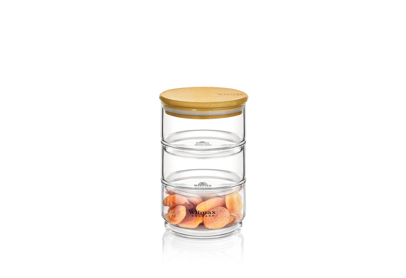 Wilmax England Vorratsglas, 3-Tiered Vorratsglas – Thermo-Glas mit Bambusdeckel, 12 x 20 cm von Wilmax England