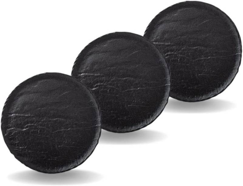 Wilmax England Geschirr-Set, Runde Teller 20 cm - 3er Set - Schwarz - Natursteinoptik von Wilmax England