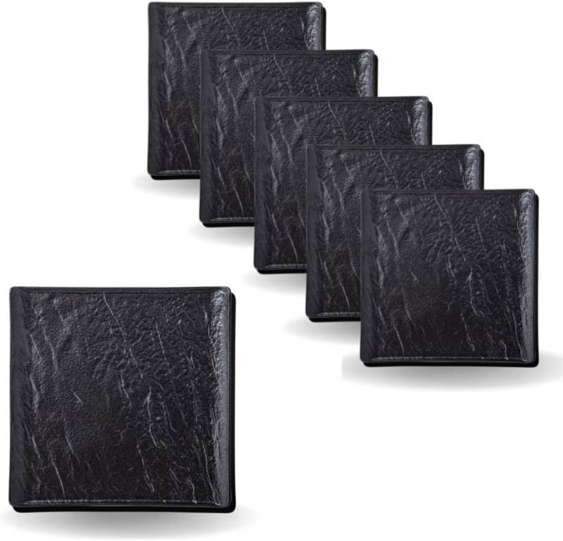 Wilmax England Geschirr-Set, Wilmax Quadratische Teller 6er Set Schwarz - Natursteinoptik Porzellan von Wilmax England
