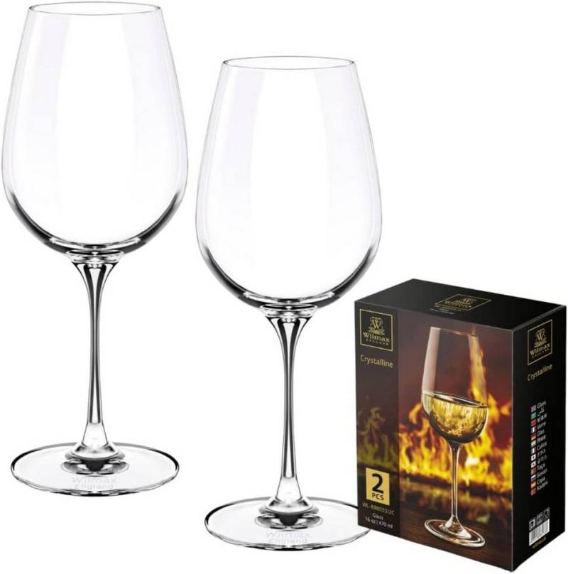 Wilmax England Gläser-Set, Weingläser 2er-Set – 470 ml, Kristallgläser, Elegantes Design von Wilmax England