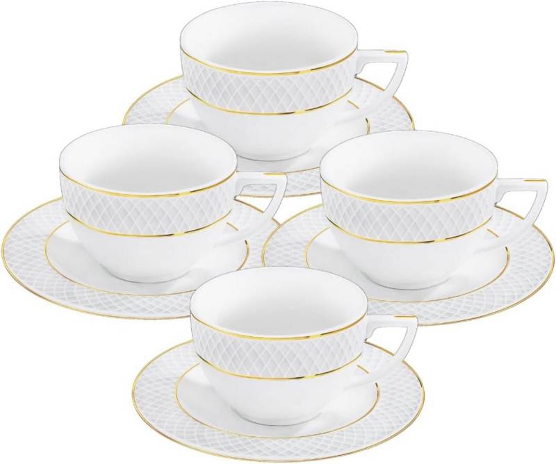 Wilmax England Tasse, Tassen mit Untertassen - Goldmuster - 2er-Set - 240 ml - Porzellan von Wilmax England