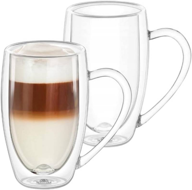 Wilmax England Teeglas, Doppelwandige Thermogläser mit Henkel - 2er-Set - 300 ml von Wilmax England
