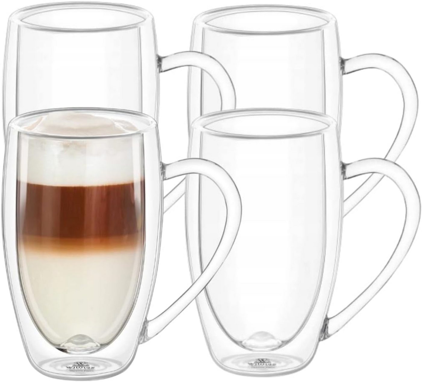 Wilmax England Teeglas, Doppelwandige Thermogläser mit Henkel - 4er-Set - 400 ml von Wilmax England
