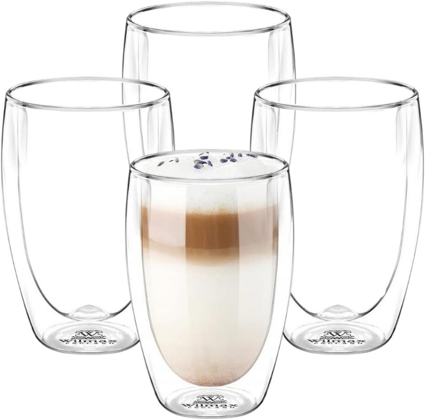 Wilmax England Teeglas, Thermogläser - 4er-Set - 400 ml - Doppelwandige Gläser für Latte von Wilmax England