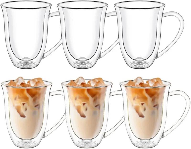 Wilmax England - Deutschland Thermoglas Wilmax Doppelwandige Tasse mit Henkel, 250ml, 300ml 400 ml, 2er Set, 4er Set, 6er Set von Wilmax England - Deutschland