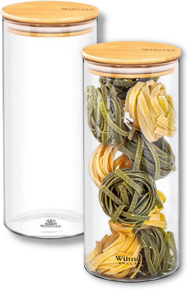 Wilmax England Vorratsglas, Aufbewahrungsgläser - 2 Stück - 1500 ml - Vorratsgläser, Bambusdeckel von Wilmax England