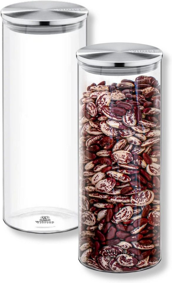 Wilmax England Vorratsglas, Wilmax Glasbehälter mit Metalldeckel – 2er Set, 1600 ml – Vorratsdosen von Wilmax England