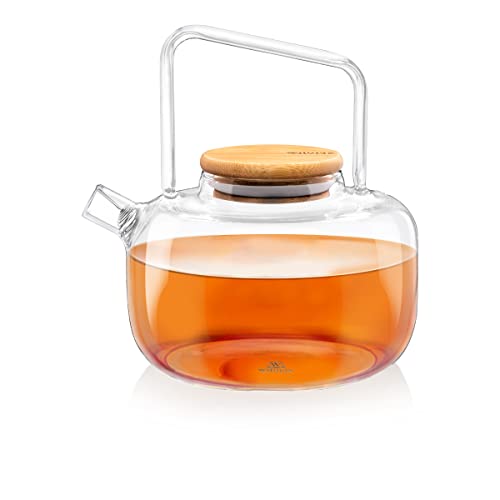 Wilmax | Glas Teekanne mit Sieb | 1000ml |Teesieb für losen Tee | Glasteekanne mit Bambus-Deckel | Kanne für Teeblumen | Teapot | Glaskanne für Heiß- und Kaltgetränke | Spülmaschinenfest von Wilmax England