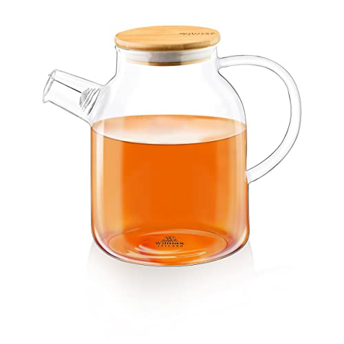 Wilmax | Glas Teekanne mit Sieb | 1600ml |Teesieb für losen Tee | Glaskanne mit Bambus-Deckel | Kanne für Teeblumen | Teapot | Glaskanne für Heiß- und Kaltgetränke | Spülmaschinenfest von Wilmax England