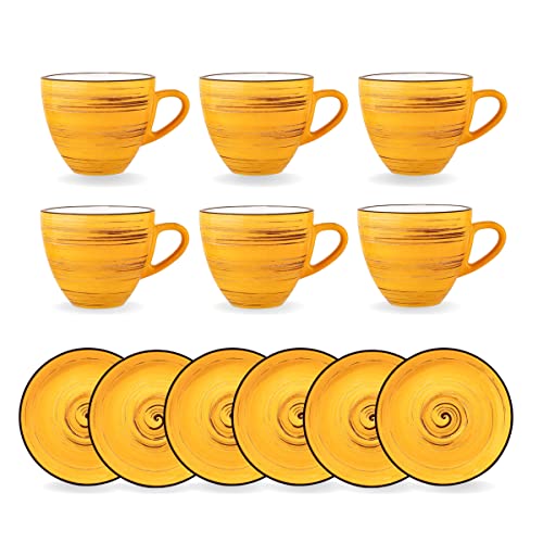 Wilmax | SPIRAL Tassen mit Untertassen | 6er-Set | 110 ml | Tassenset aus Porzellan | Becher Für Getränke, Desserts, Café | Modernes Design | Teetassen | Kaffeetassen | Spülmaschinenfest von Wilmax England