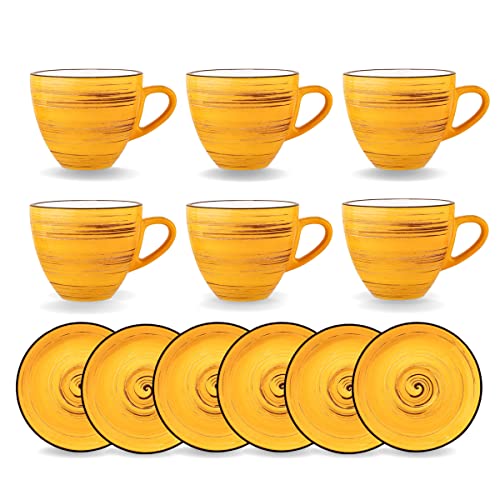 Wilmax | SPIRAL Tassen mit Untertassen | 6er-Set | 190 ml | Tassenset aus Porzellan | Becher Für Getränke, Desserts, Café | Modernes Design | Teetassen | Kaffeetassen | Spülmaschinenfest von Wilmax England