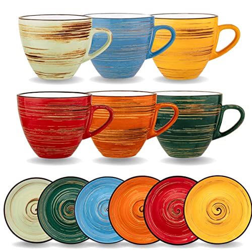 Wilmax | SPIRAL Tassen mit Untertassen | 6er-Set | 300 ml | Tassenset | Kaffeetassen aus Porzellan | Teetassen | Becher Für Getränke, Desserts, Café | Modernes Design von Wilmax England