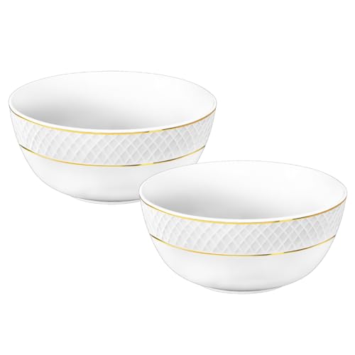 Wilmax - Salatschalen - 2 Stück - Ø 18cm - Porzellan - Weißer Schüssel - Schale mit Goldmuster - 1300 ML - Für Snacks, Salat - Elegant und Kratzfest - Ideal als Geschenk Wilmax - Salatschalen - 2 Stück - Ø 18cm - Porzellan - Weißer Schüssel - Schale mit Goldmuster - 1300 ML - Für Snacks, Salat - Elegant und Kratzfest - Ideal als Geschenk von Wilmax England