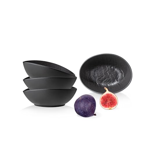 Wilmax | Schale - 3 Stück | Porzellan | Schwarz | Für eine Vielzahl von Gerichten | Backofengeeignet | Spülmaschinenfest | Natursteinimitat | Widerstandsfähig | Handglasiert | Ideal als Set von Wilmax England