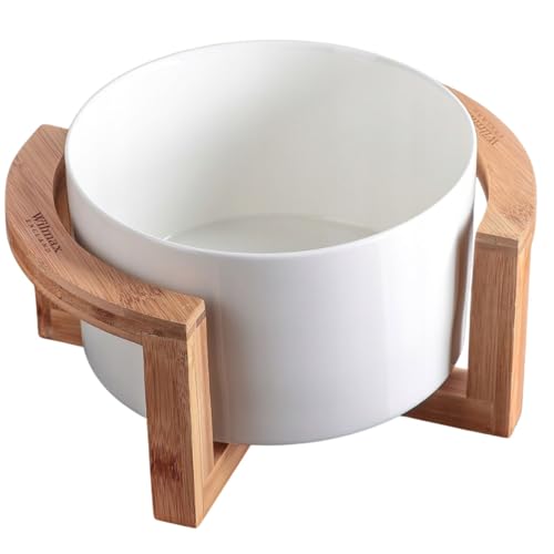 Wilmax - Schale aus Porzellan mit Bambus-Schüsselständer - 1850ml - Salatschüssel - Weißer Schüssel für Snacks, Salat - Ø 18cm- Obstschale - Müsli-Schale - Elegant und Kratzfest von Wilmax England